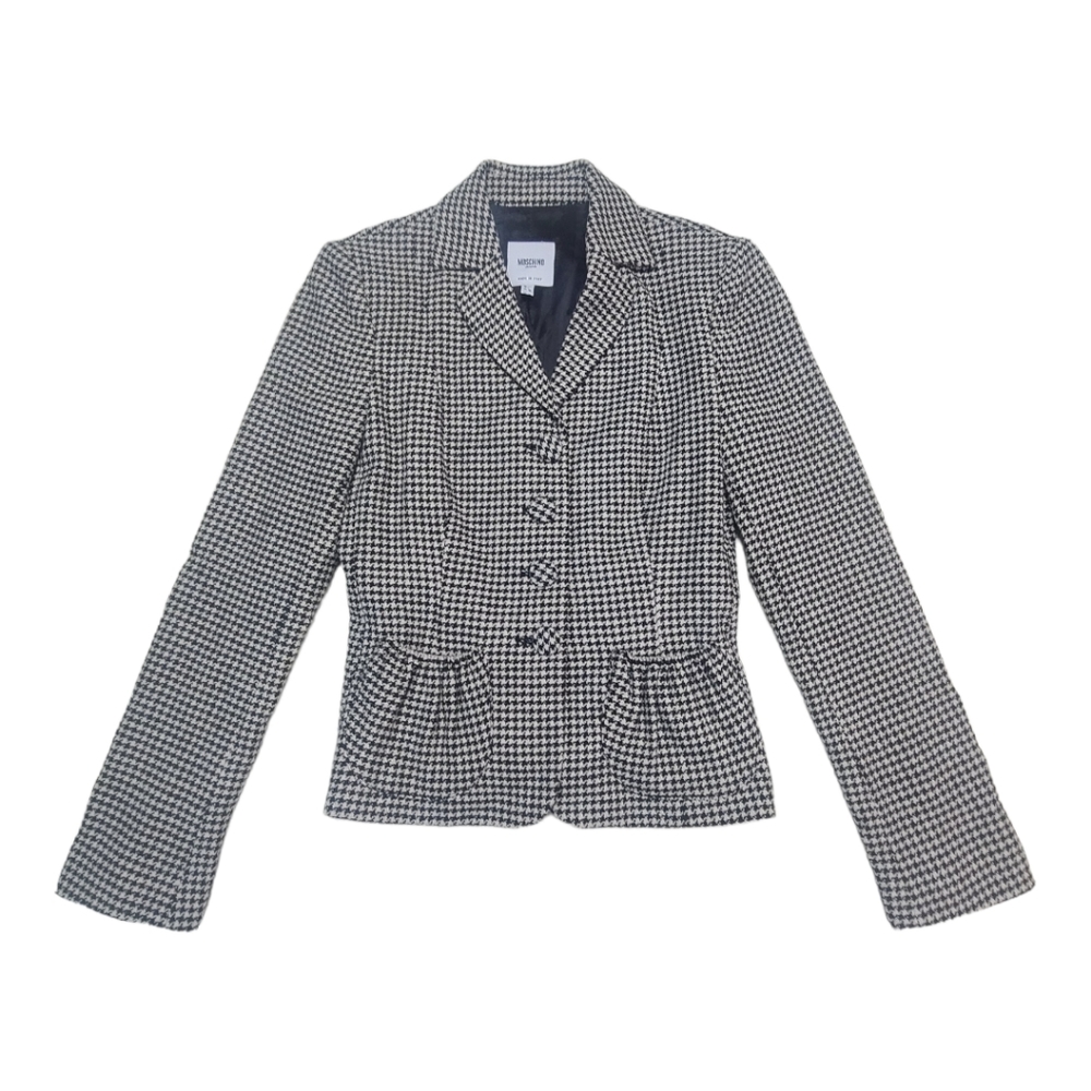 Moschino Houndstooth White & Black Wool Blend Blazer